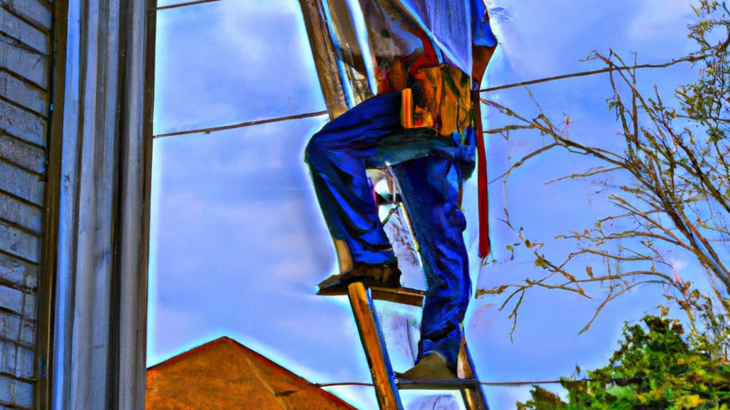 Man climbing ladder on Longview, Texas home to replace roof