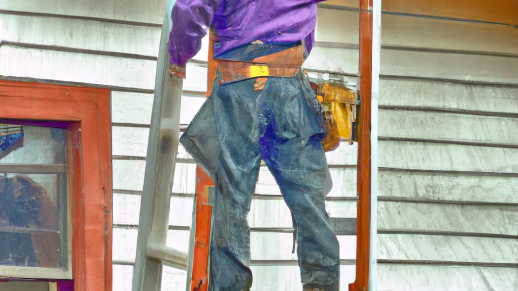 Man climbing ladder on Longview, Washington home to replace roof