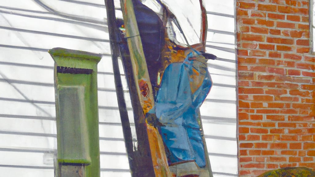 Man climbing ladder on Lorain, Ohio home to replace roof