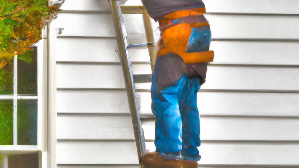 Man climbing ladder on Lorton, Virginia home to replace roof