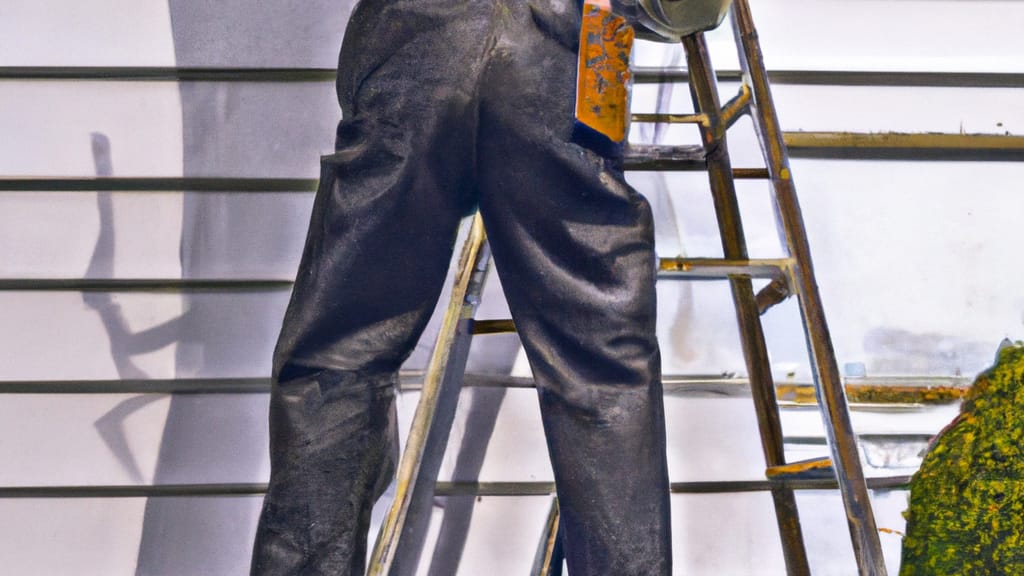 Man climbing ladder on Louisville, Ohio home to replace roof