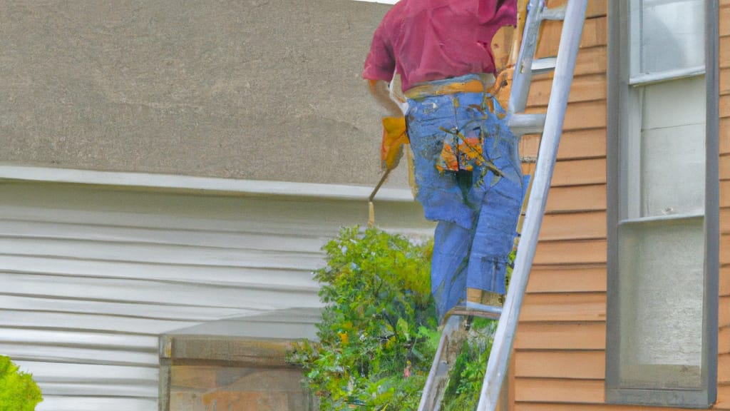 Man climbing ladder on Lufkin, Texas home to replace roof