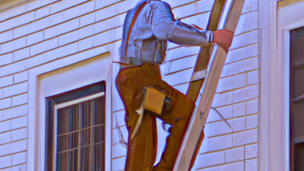 Man climbing ladder on Lynchburg, Tennessee home to replace roof