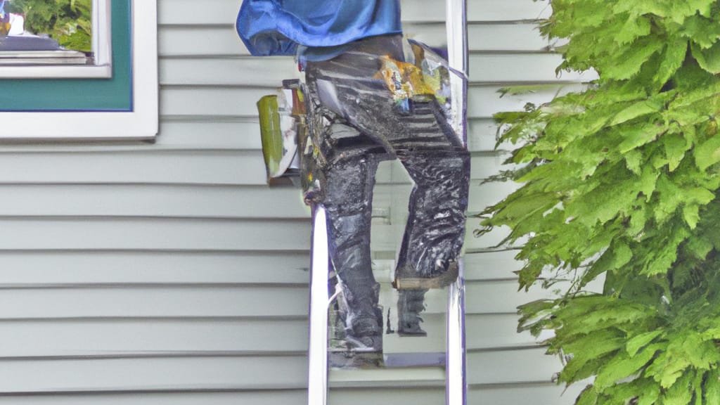 Man climbing ladder on Lynden, Washington home to replace roof