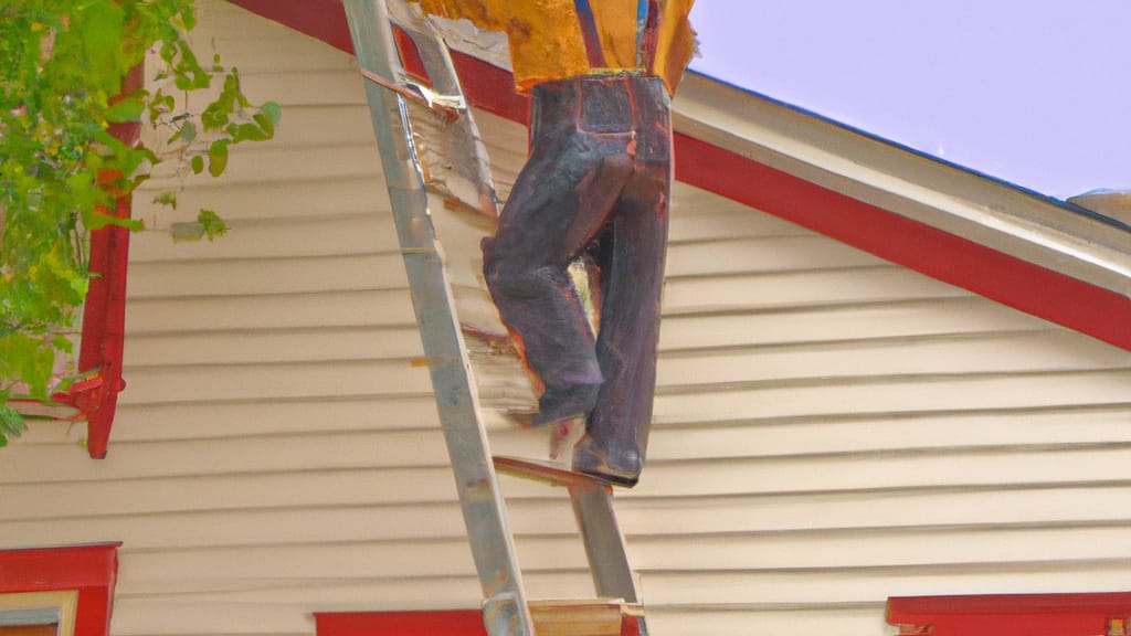 Man climbing ladder on Lyons, Illinois home to replace roof
