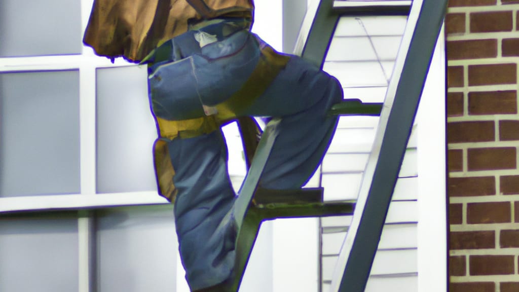 Man climbing ladder on Macomb, Illinois home to replace roof