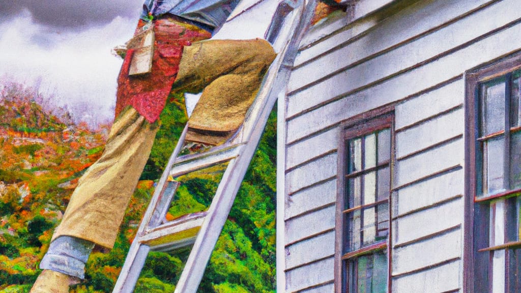 Man climbing ladder on Madison, Connecticut home to replace roof