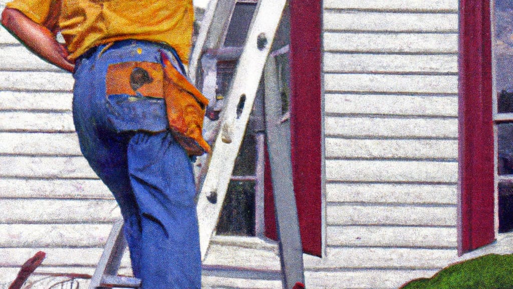 Man climbing ladder on Madison, New Jersey home to replace roof