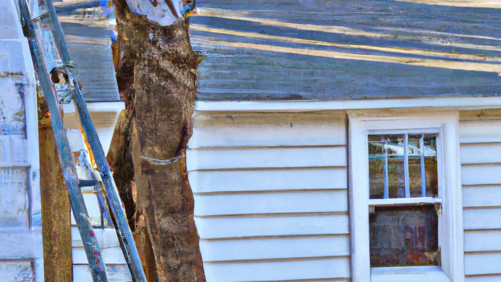 Man climbing ladder on Madisonville, Kentucky home to replace roof