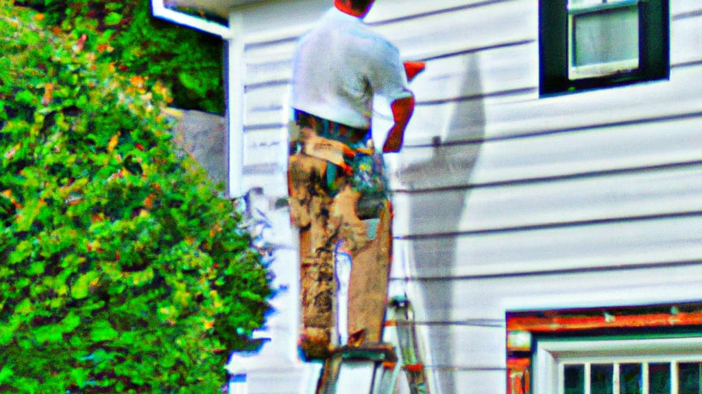 Man climbing ladder on Mahwah, New Jersey home to replace roof