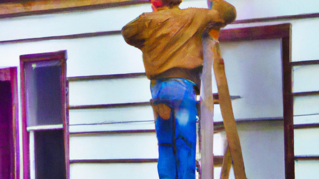 Man climbing ladder on Mandan, North Dakota home to replace roof