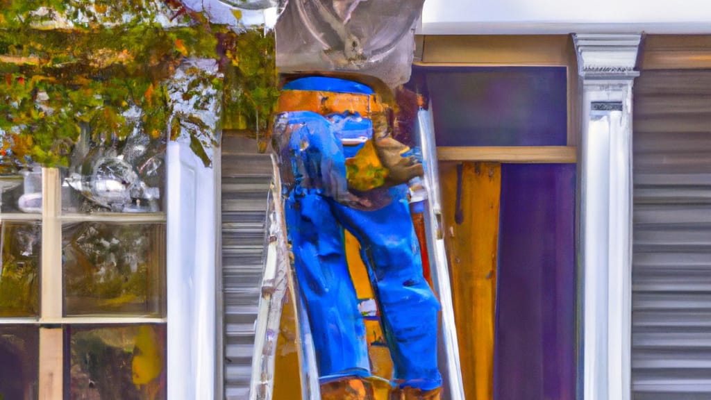 Man climbing ladder on Mandeville, Louisiana home to replace roof