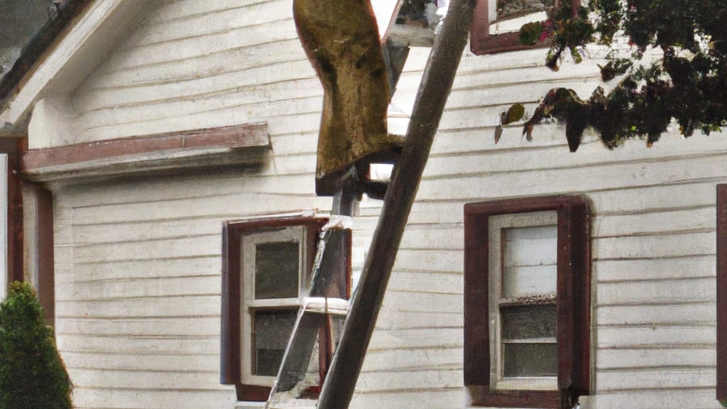 Man climbing ladder on Mantua, New Jersey home to replace roof