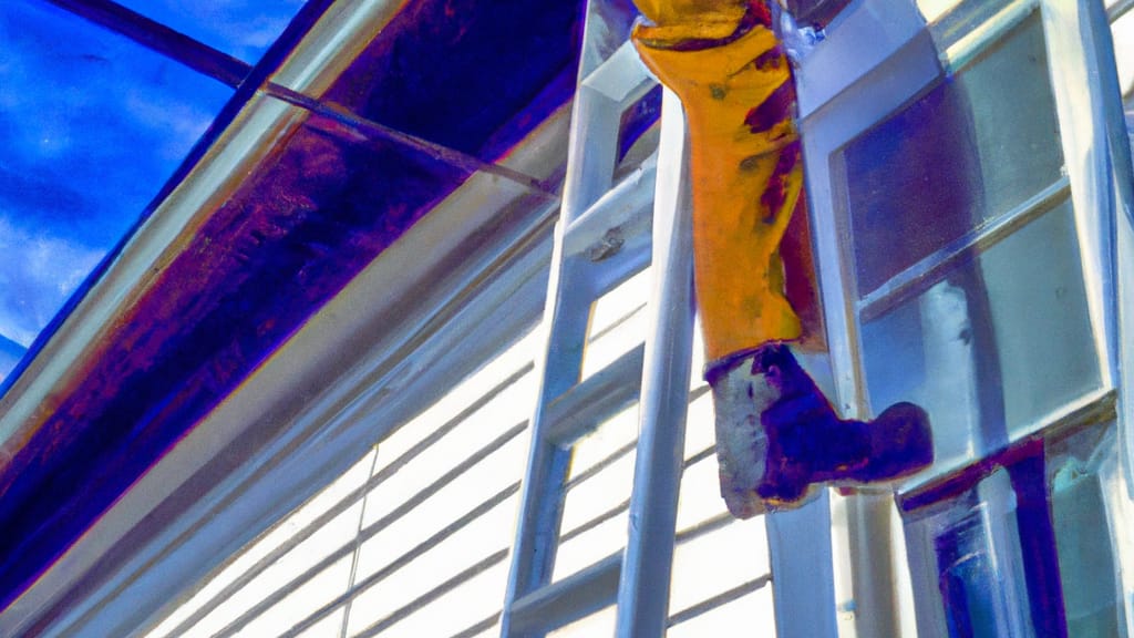 Man climbing ladder on Maple Heights, Ohio home to replace roof