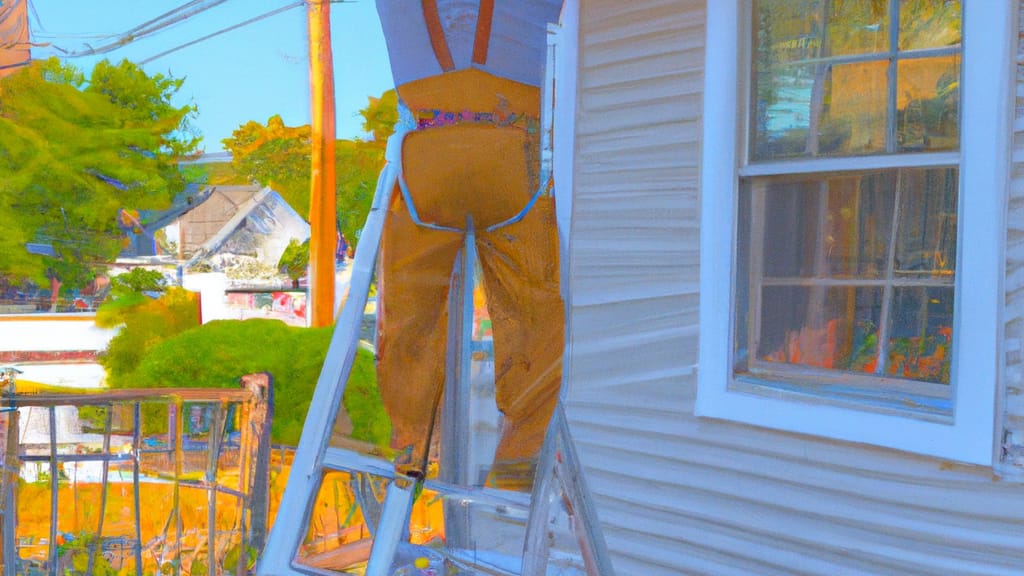 Man climbing ladder on Margate City, New Jersey home to replace roof