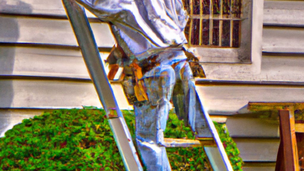 Man climbing ladder on Marietta, Georgia home to replace roof