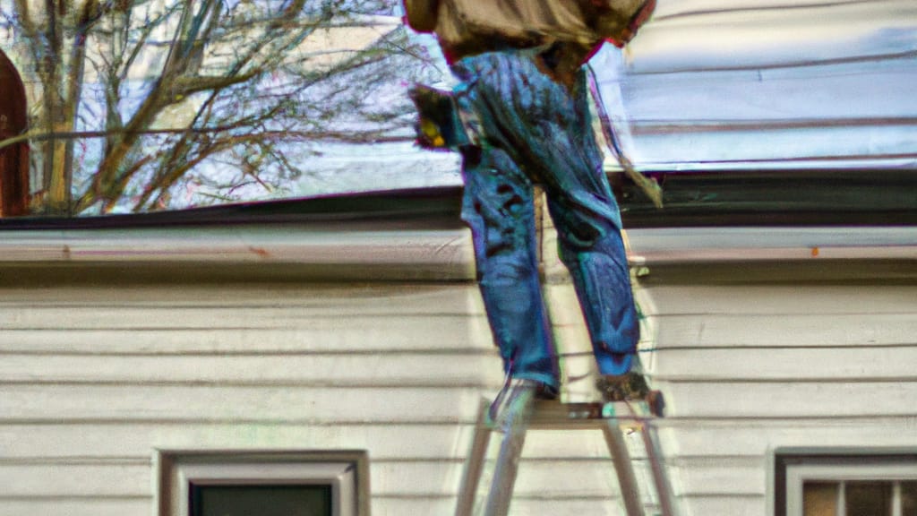 Man climbing ladder on Marion, Indiana home to replace roof