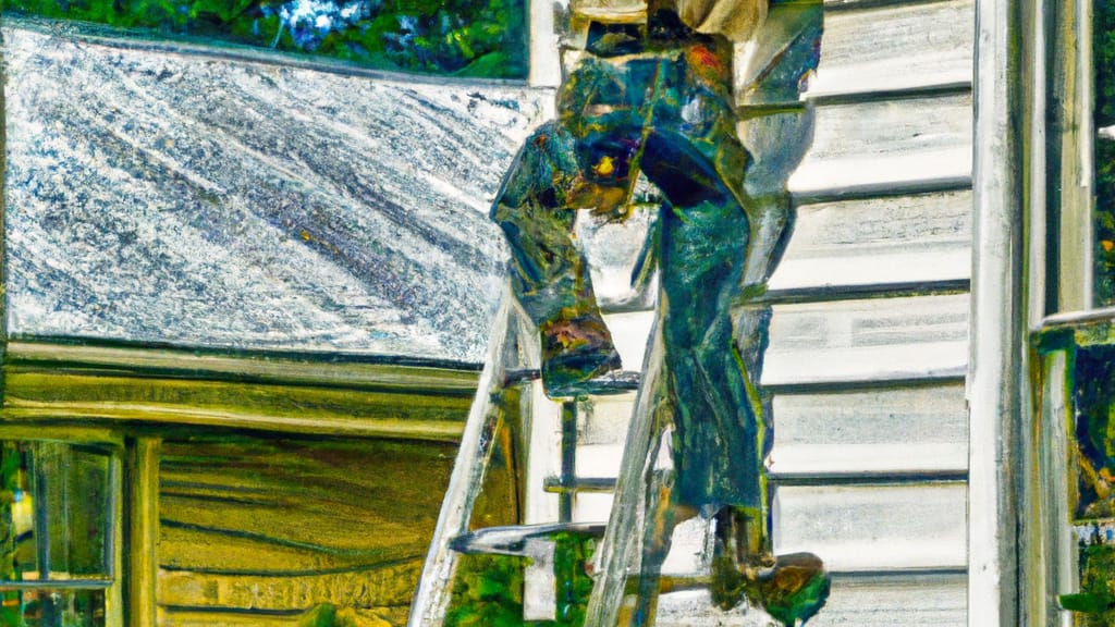Man climbing ladder on Marion, South Carolina home to replace roof