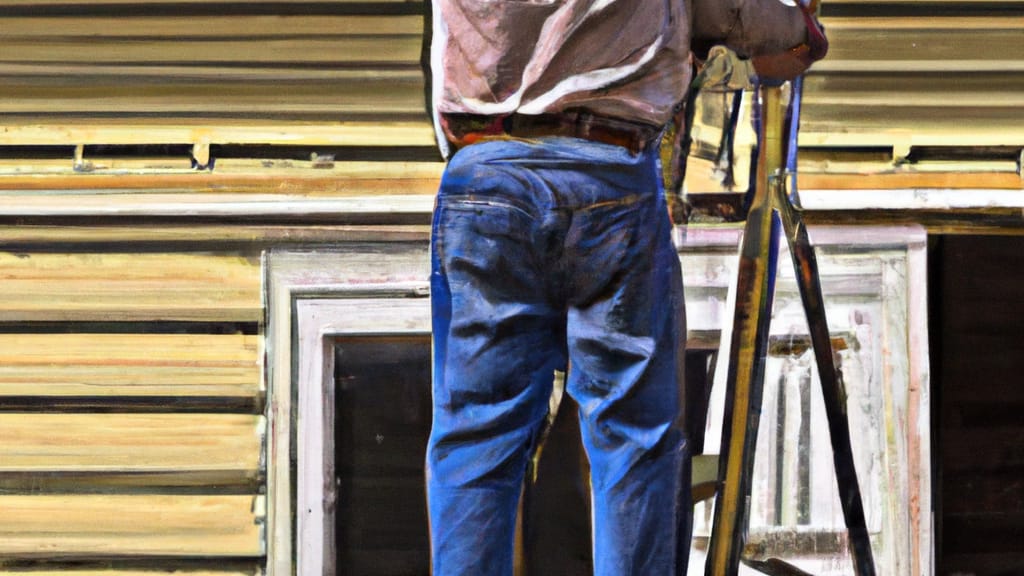 Man climbing ladder on Marksville, Louisiana home to replace roof