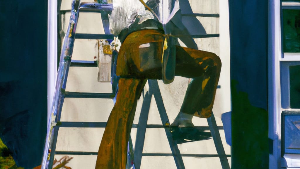 Man climbing ladder on Marlborough, Massachusetts home to replace roof