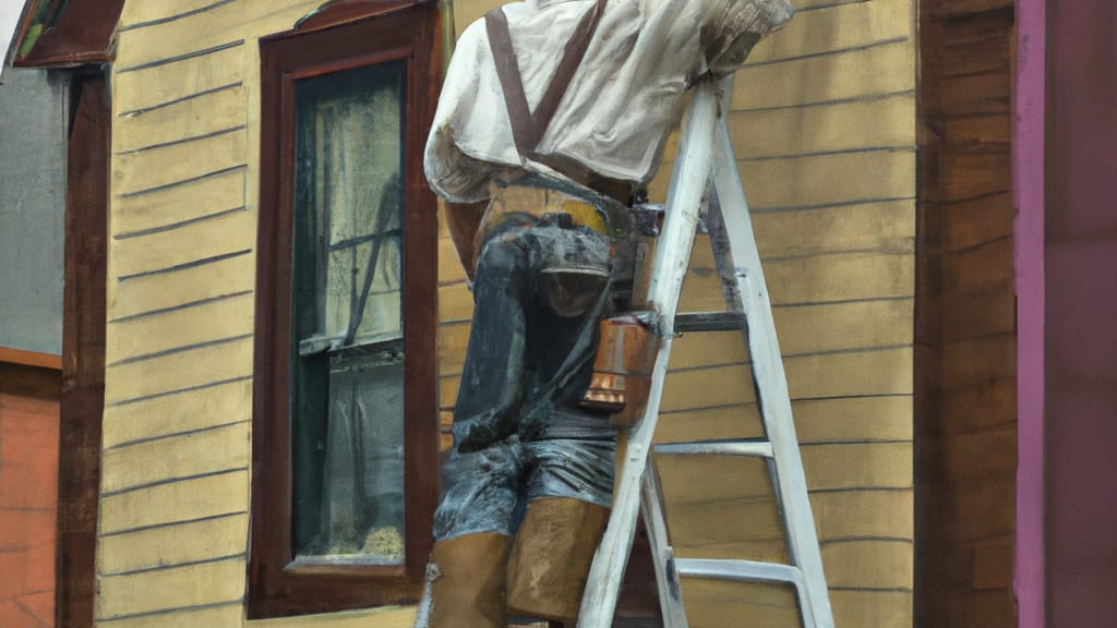 Man climbing ladder on Marquette, Michigan home to replace roof