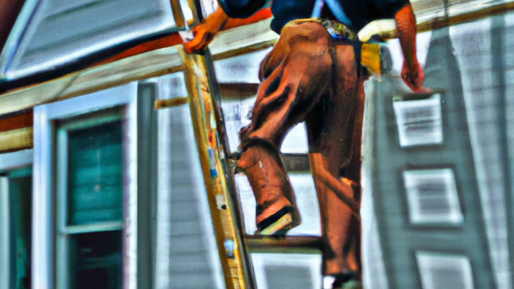 Man climbing ladder on Marshalltown, Iowa home to replace roof
