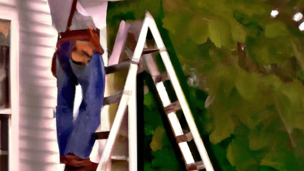 Man climbing ladder on Marshfield, Wisconsin home to replace roof