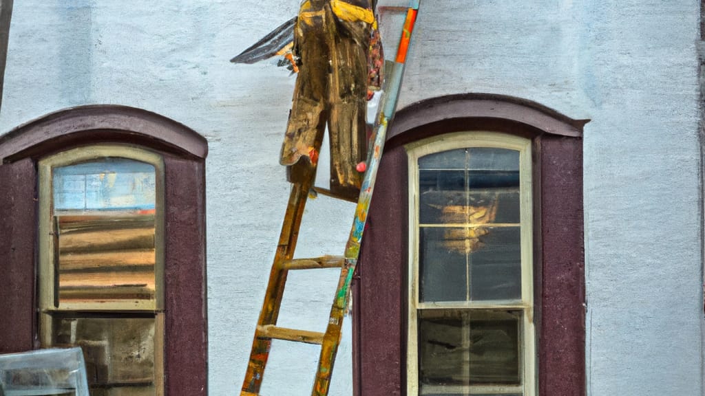 Man climbing ladder on Martinsburg, West Virginia home to replace roof