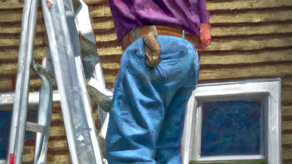 Man climbing ladder on Marysville, Michigan home to replace roof