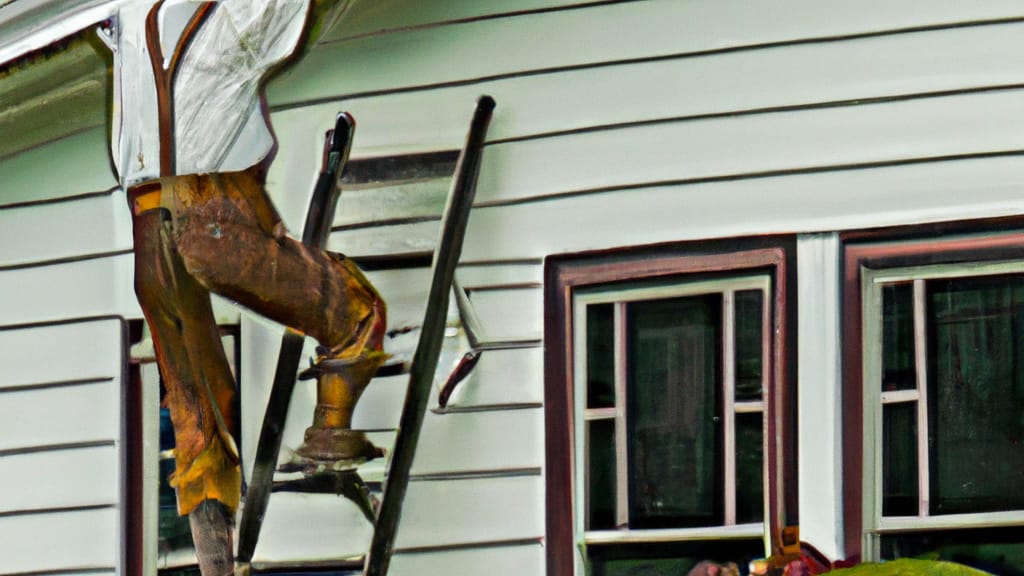 Man climbing ladder on Marysville, Ohio home to replace roof