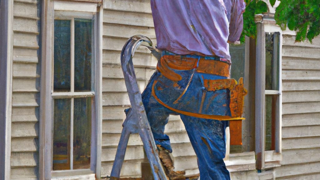 Man climbing ladder on Marysville, Washington home to replace roof