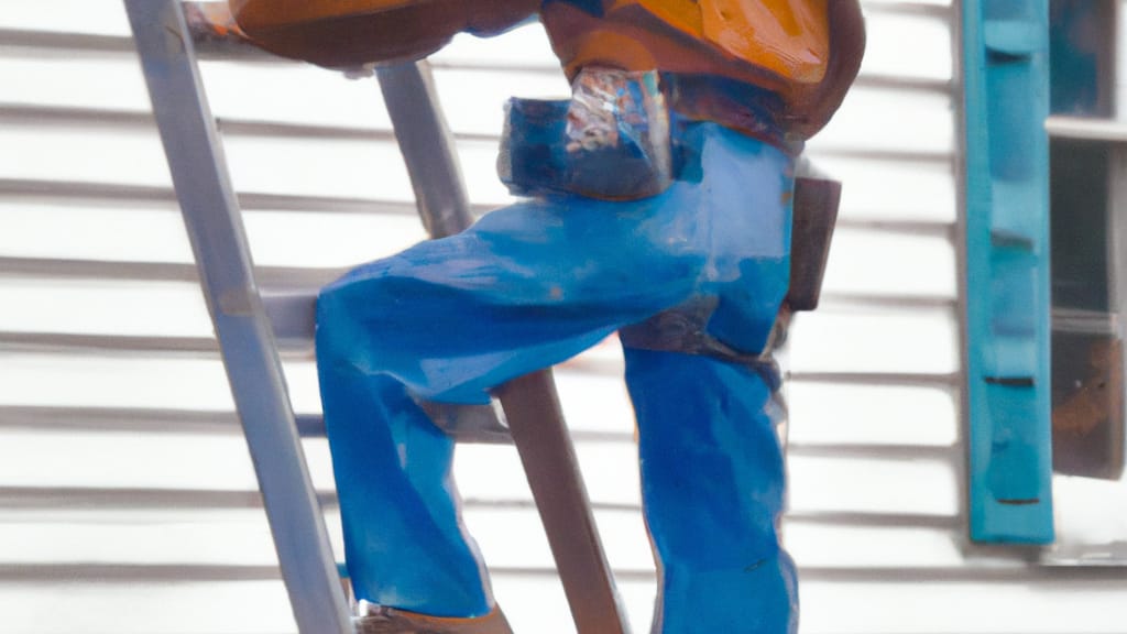 Man climbing ladder on Maryville, Missouri home to replace roof