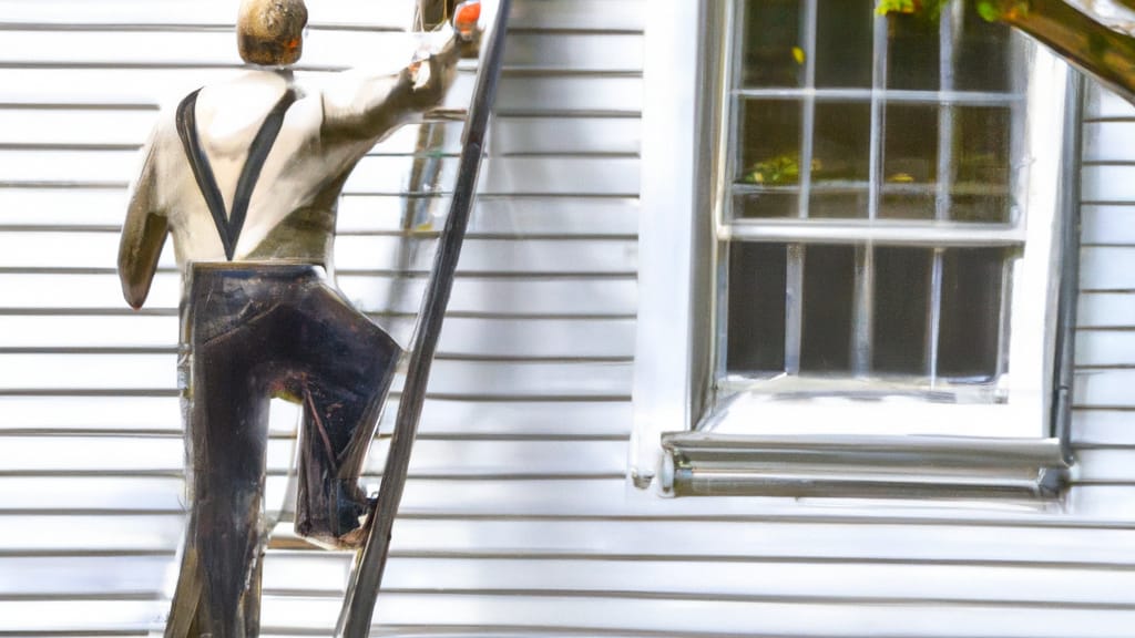 Man climbing ladder on Mashpee, Massachusetts home to replace roof