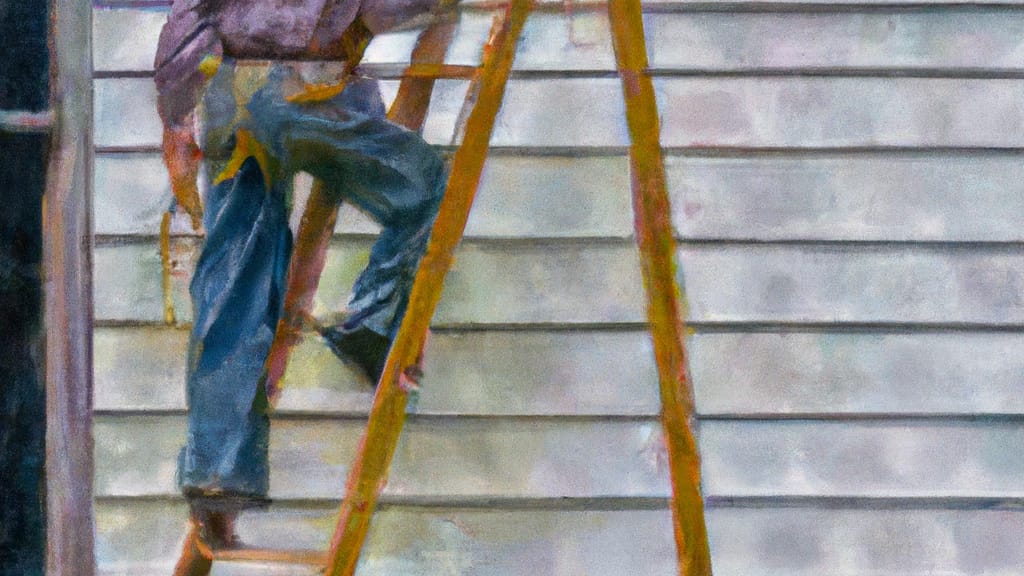 Man climbing ladder on Mason, Michigan home to replace roof
