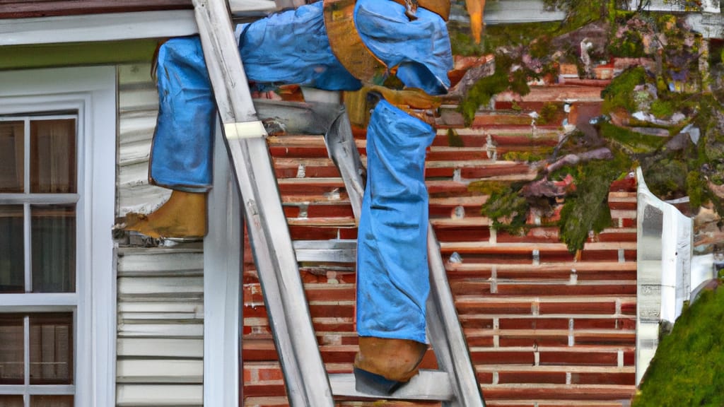 Man climbing ladder on Mason, Ohio home to replace roof