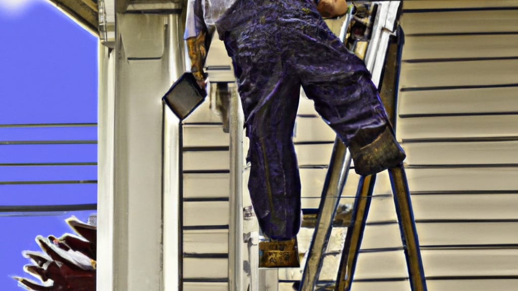 Man climbing ladder on Massapequa, New York home to replace roof