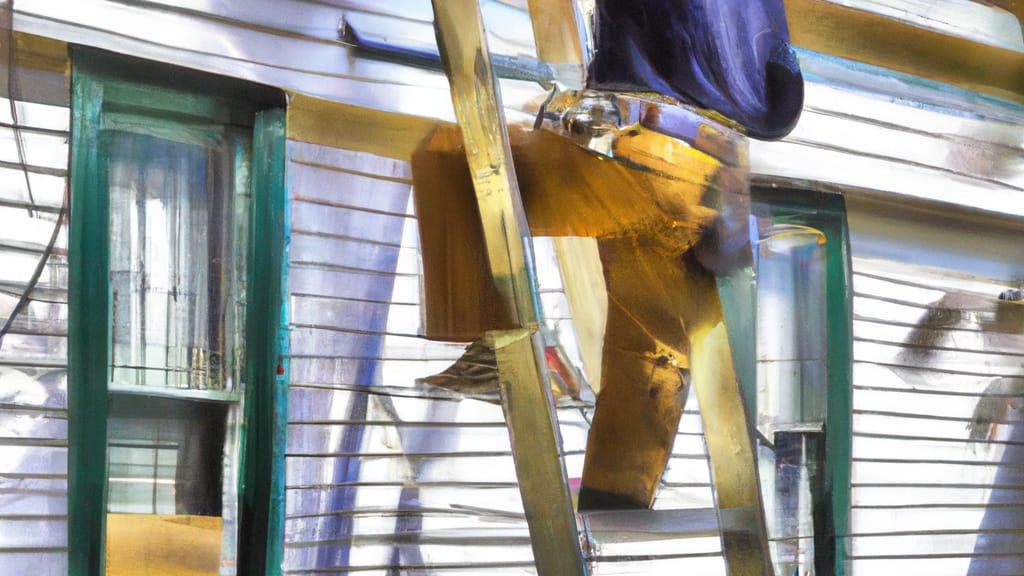 Man climbing ladder on Mastic, New York home to replace roof