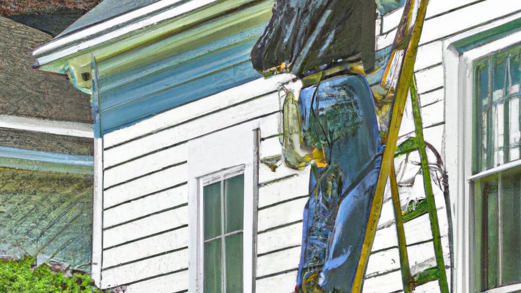 Man climbing ladder on Matawan, New Jersey home to replace roof