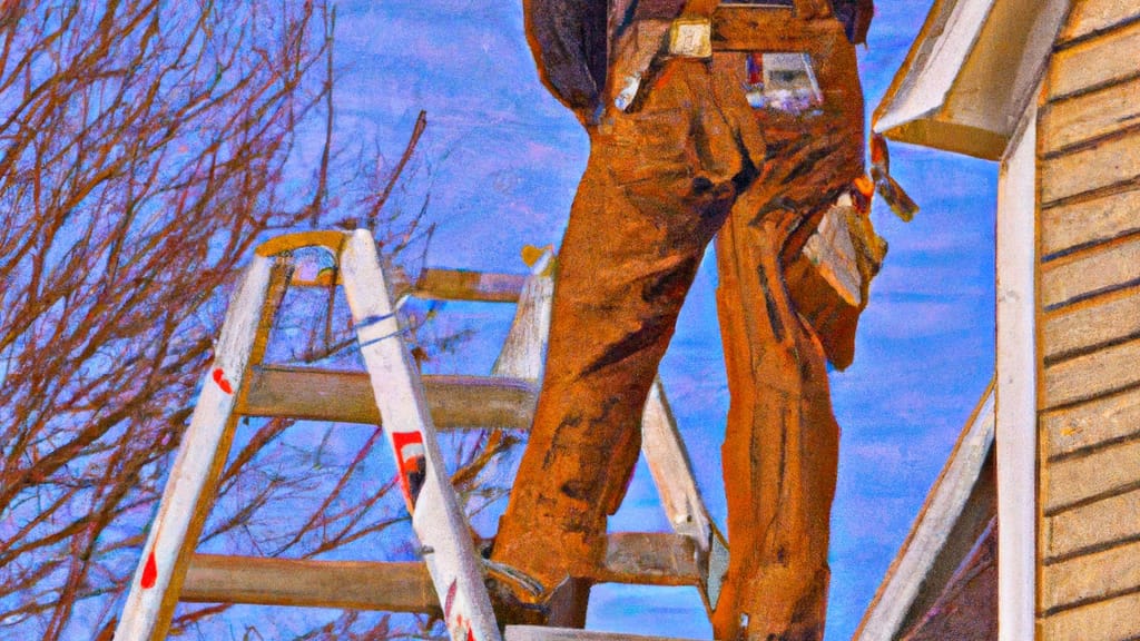 Man climbing ladder on Matteson, Illinois home to replace roof