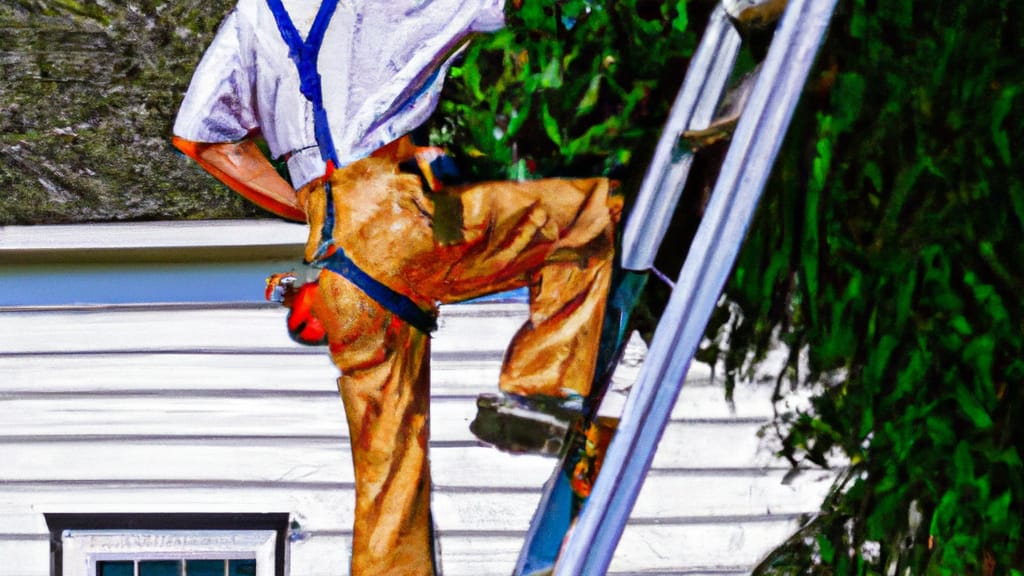 Man climbing ladder on Mauldin, South Carolina home to replace roof