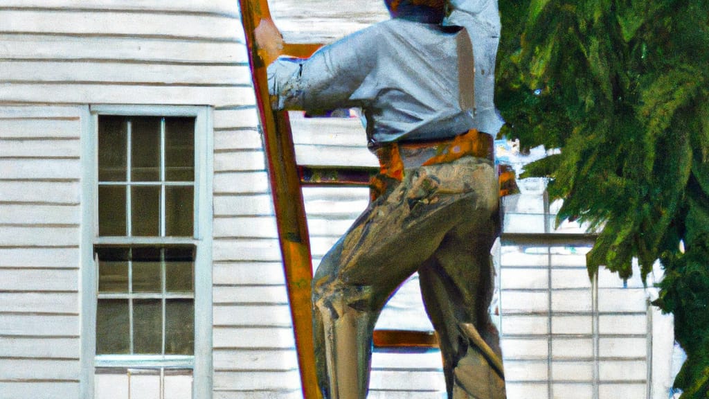 Man climbing ladder on Mayfield, Kentucky home to replace roof