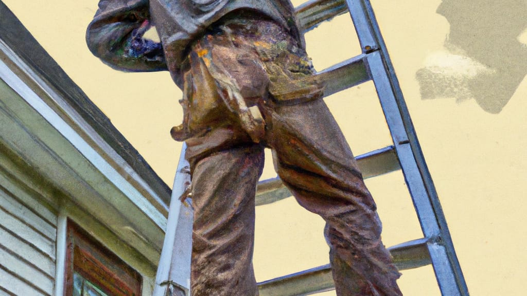 Man climbing ladder on Maywood, New Jersey home to replace roof