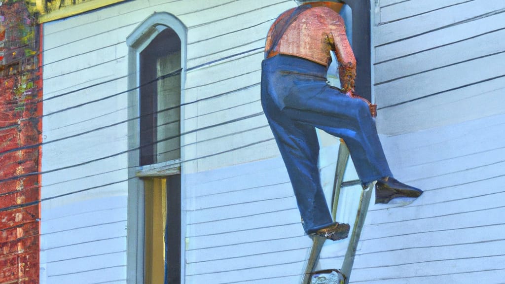 Man climbing ladder on McKeesport, Pennsylvania home to replace roof