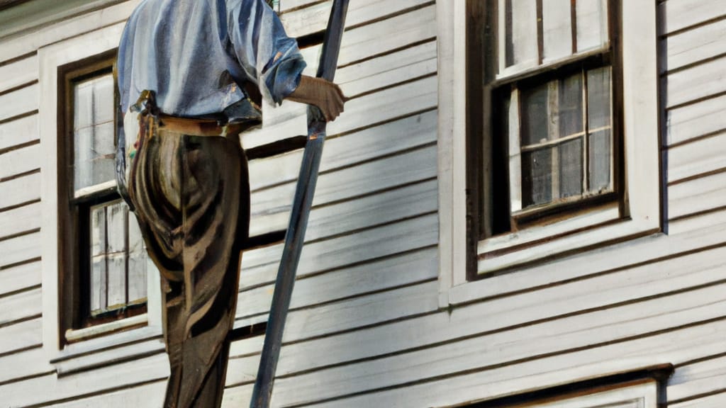 Man climbing ladder on Meadville, Pennsylvania home to replace roof