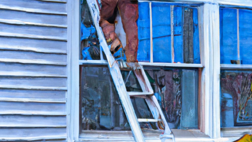 Man climbing ladder on Medford, New York home to replace roof