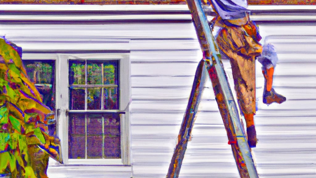 Man climbing ladder on Medway, Massachusetts home to replace roof