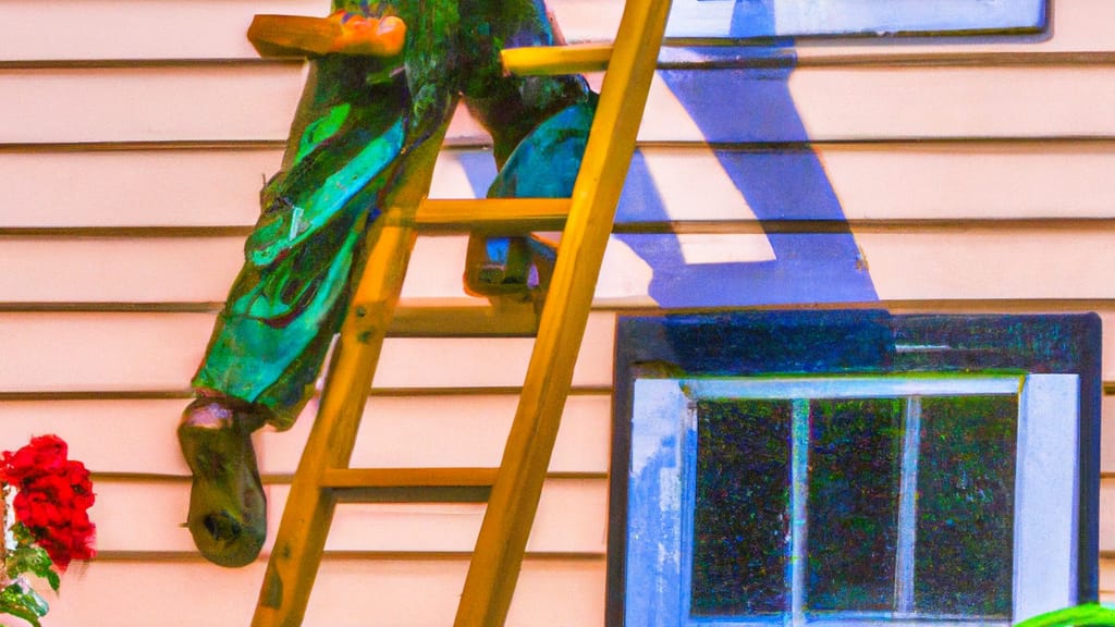 Man climbing ladder on Melrose, Massachusetts home to replace roof