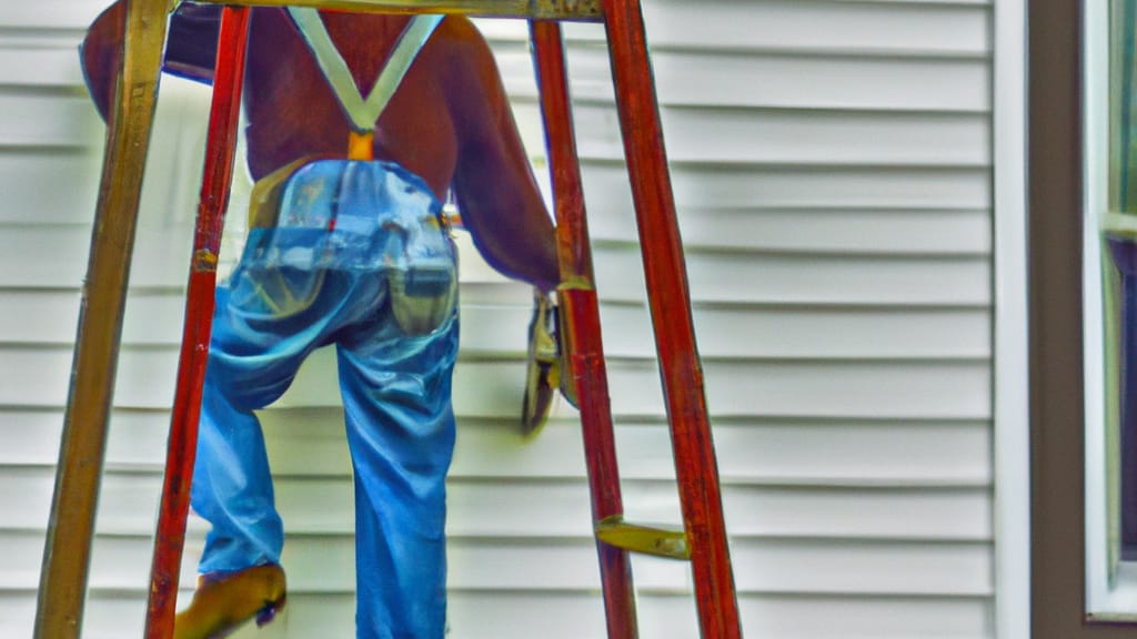 Man climbing ladder on Menasha, Wisconsin home to replace roof
