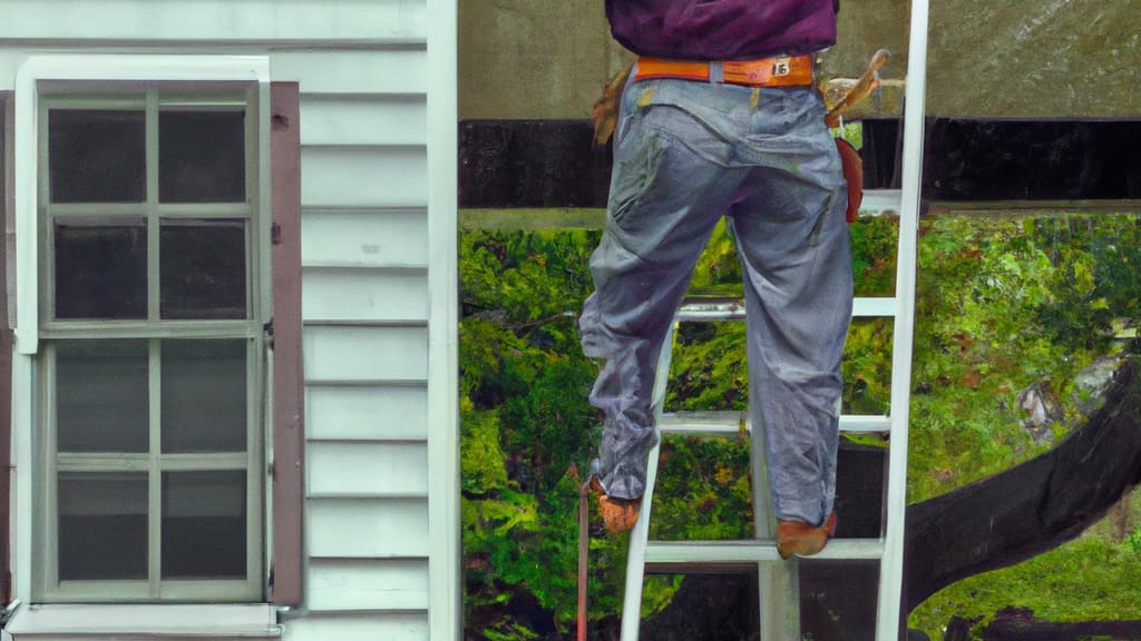 Man climbing ladder on Mendon, New York home to replace roof