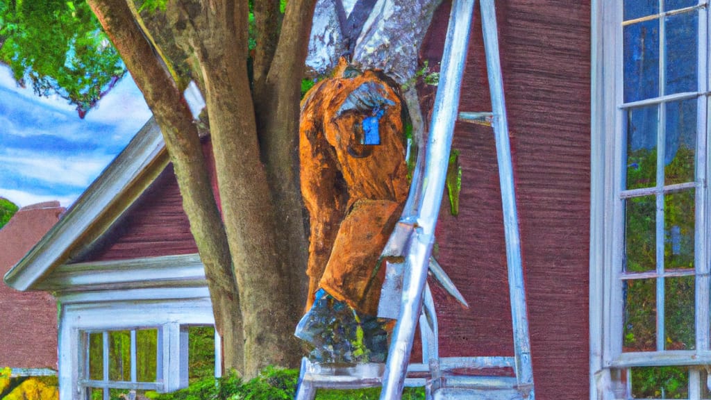 Man climbing ladder on Mequon, Wisconsin home to replace roof